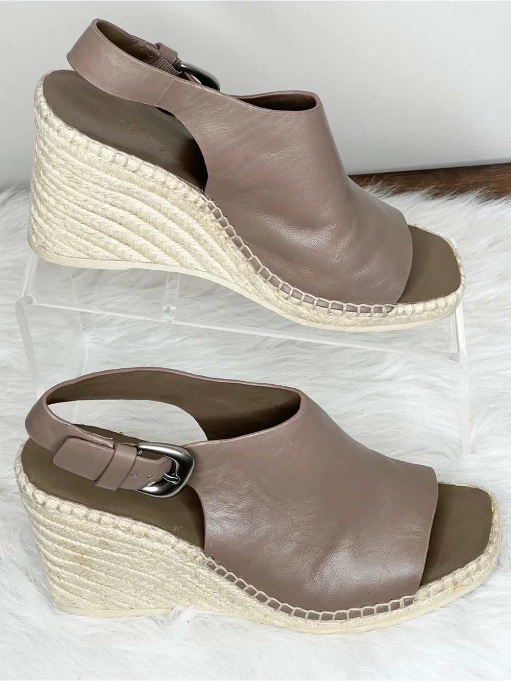 Vince Gabriela Otter Gray Leather Espadrille Wedge Size 7.5